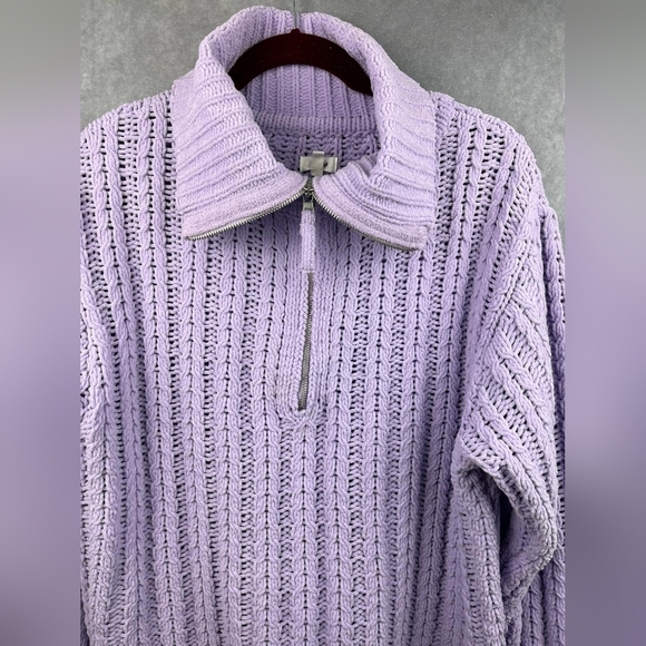 Aerie Cable Car Quarter Zip  Soft‎ Warm Purple Oversize Sweater Size XS - Picture 10 of 13